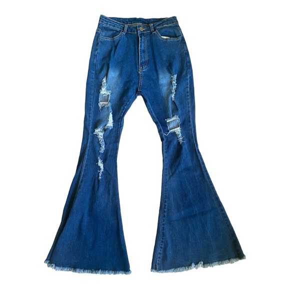 High Waisted Flared Raw Hem Jeans - Picture 2 of 7